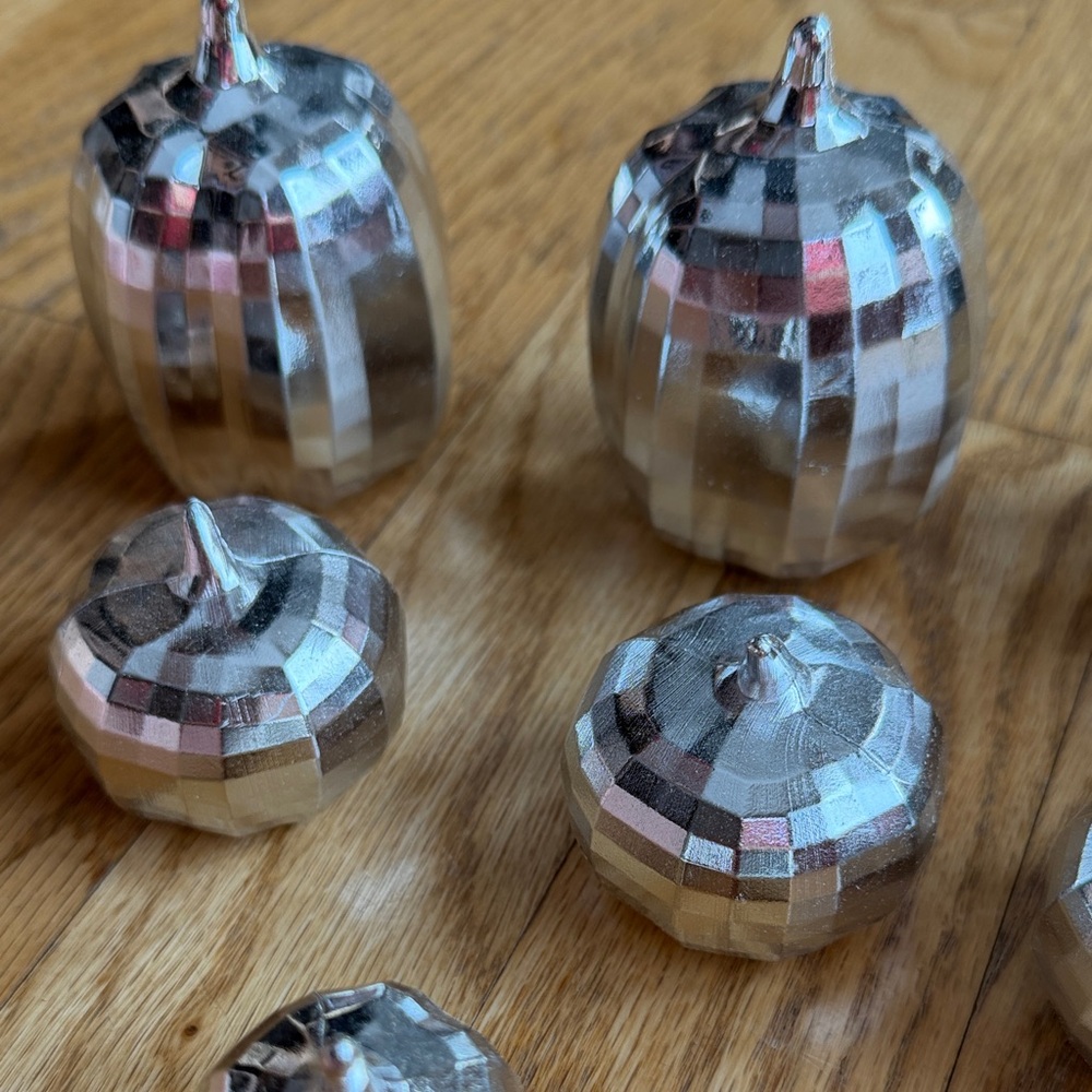 Silver Decorative Pumpkins Set of 10 Halloween Fall Decor - Picture 2 of 5